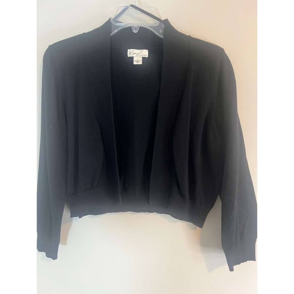 Kim Rogers Black 100% Cotton Open Front Cropped Bolero Shrug Cardigan Sweater‎ M